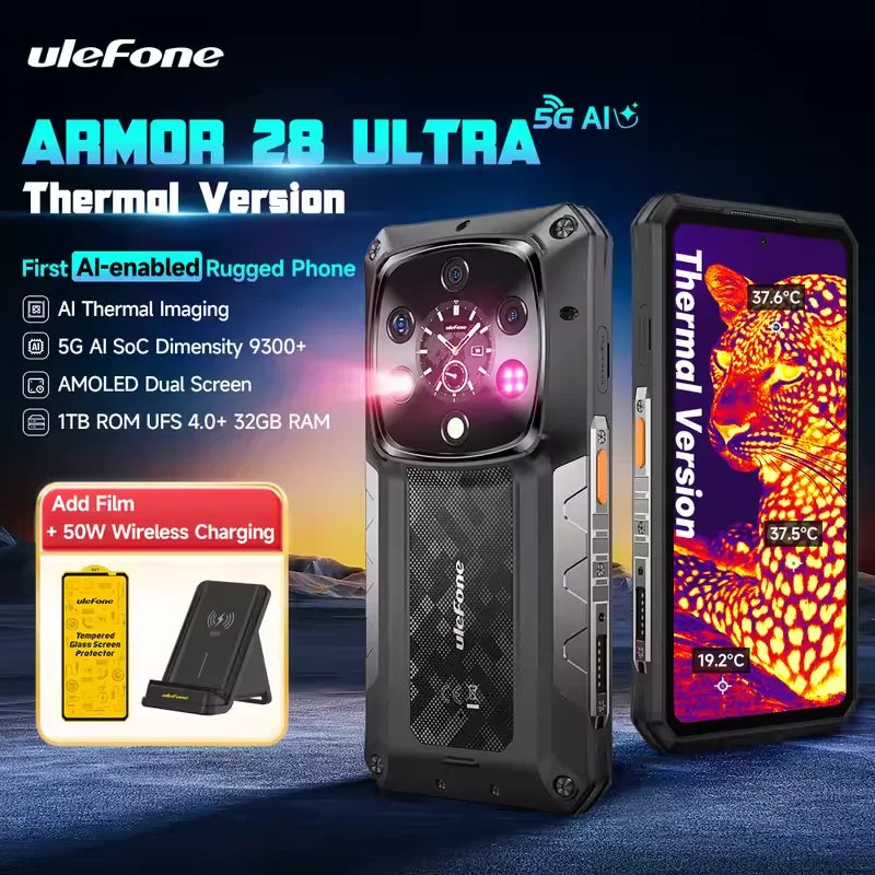 Ulefone Armor 28 Ultra 5G AI Thermal Imaging Rugged Phone 16GB+1TB Smartphone Android 14 AMOLED 6.67" Dimensity 9300+ 120W 5G
