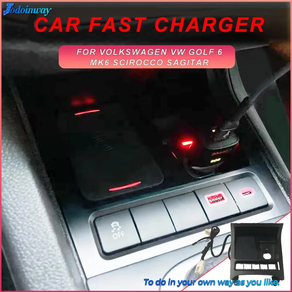 Car wireless charger Pad for Volkswagen Golf 6 MK6 Golf 5 Scirocco Sagitar 2008-2013 charging panel phone holder accessories
