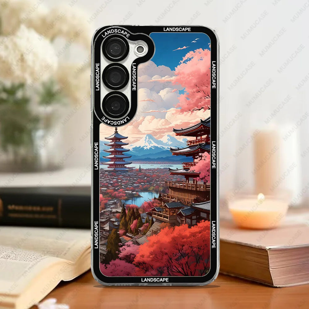 Phone Case For Samsung Galaxy S20 S21 S22 S23 S24 FE Plus Ultra A54 A53 A52 A34 5G TPU Soft Cover Japanese Landscape