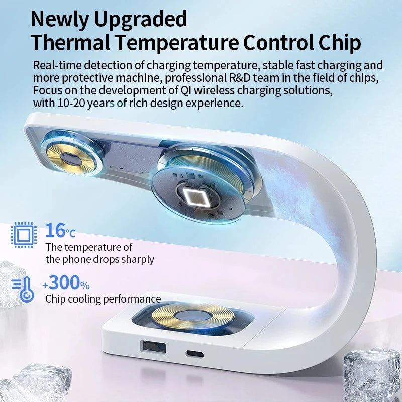 4 in 1 Wireless Charger Metal Shell Magnetic 15W Fast Charging Station Stand with LED Light for iPhone 12-16 17 Mobile Phones