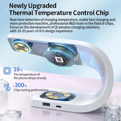 4 in 1 Wireless Charger Metal Shell Magnetic 15W Fast Charging Station Stand with LED Light for iPhone 12-16 17 Mobile Phones