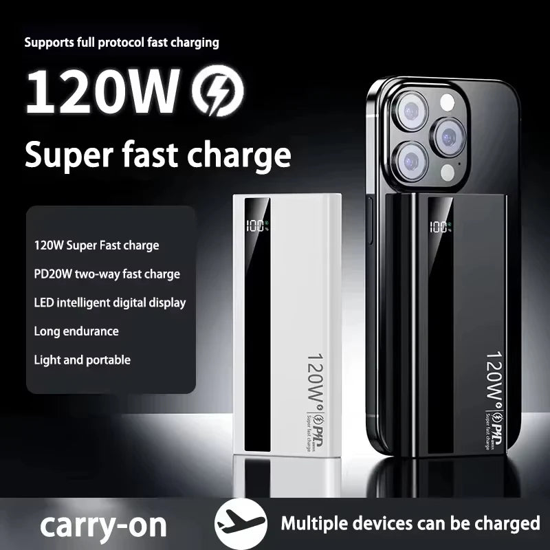 Lenovo 500000mAh Large Capacity Power Bank 120W Super Fast Charging Portable Backup Battery for Smartphone Outdoor Use