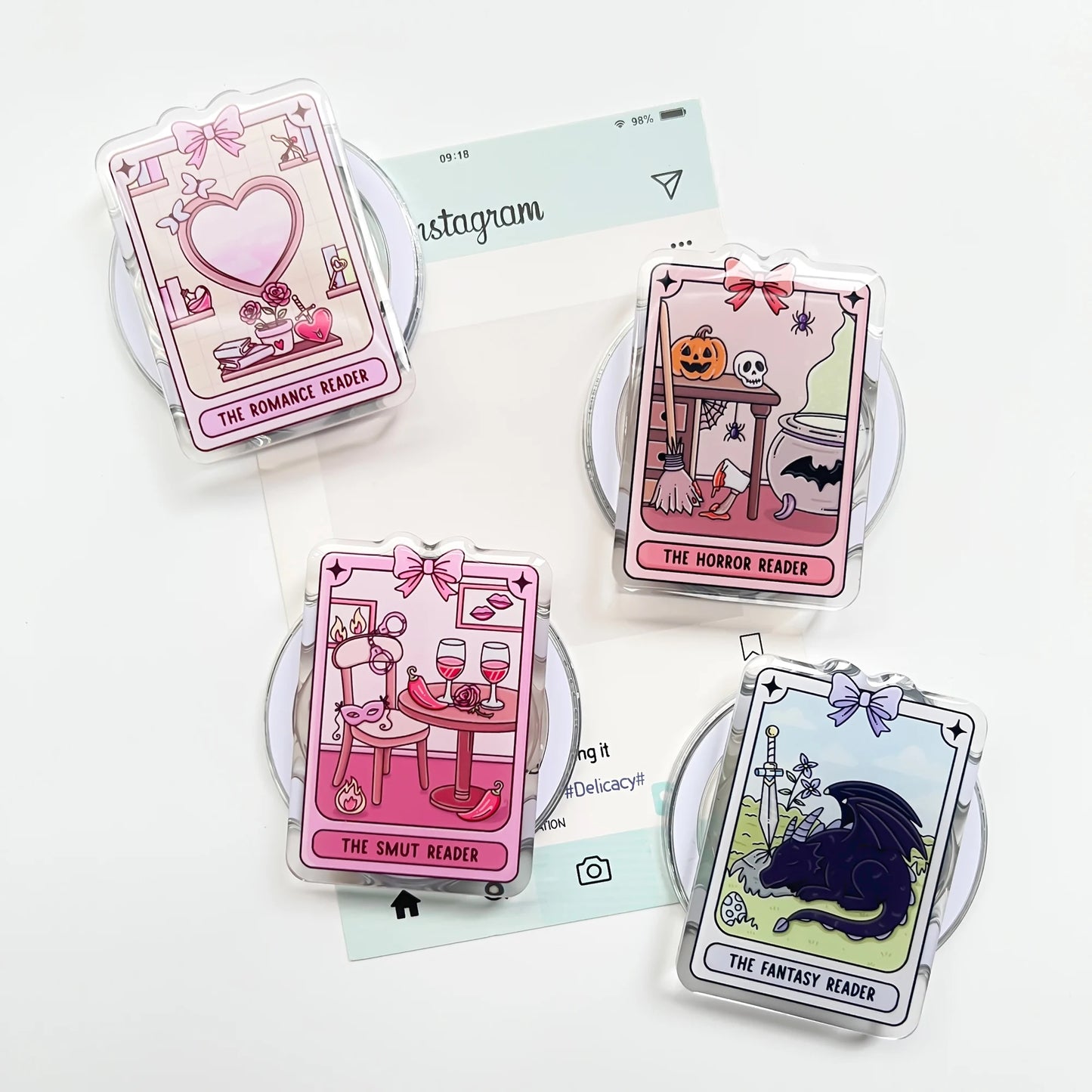 Magnetic Phone Grip for iPhone Acrylic Phone Holder Grip with Cute Dark Romantic Design Foldable Expanding Stand Kindle Griptok