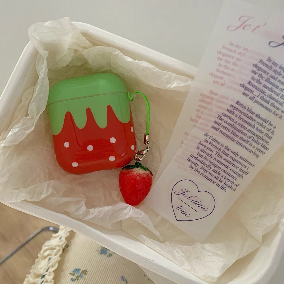 Cute Lovely White Polka Point Red Strawberry Glossy Shockproof Protective Cover Case For AirPods 4 3 Pro 2 1 with Charm Pendant