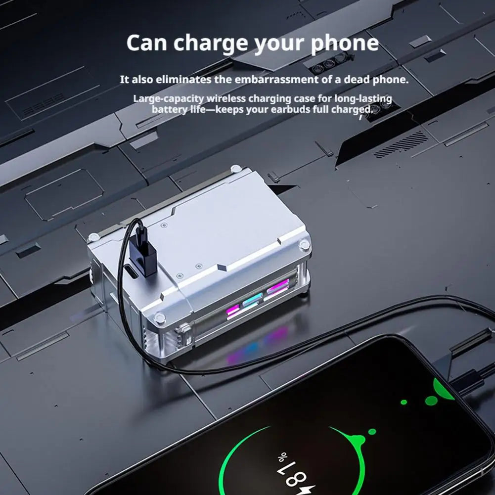 New 2026 DX-08 Mecha Wireless Earbuds Bluetooth 5.3 RGB LED Power Display 72H Playtime Low Latency Gaming Earphones