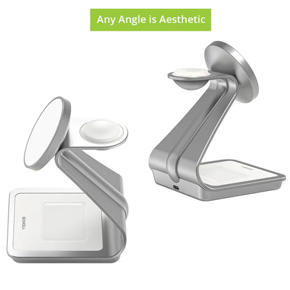 Bonola Magnetic 3 in 1 Charger Metal Stand for iPhone 14/15/16/17 Pro Fast Wireless Charging Desk Holder for Apple Watch/AirPods