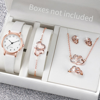 5/6PCS Fashion Women's Quartz Watch Leather Band Analog Quartz Watches with Diamond Jewelry (Without Box)