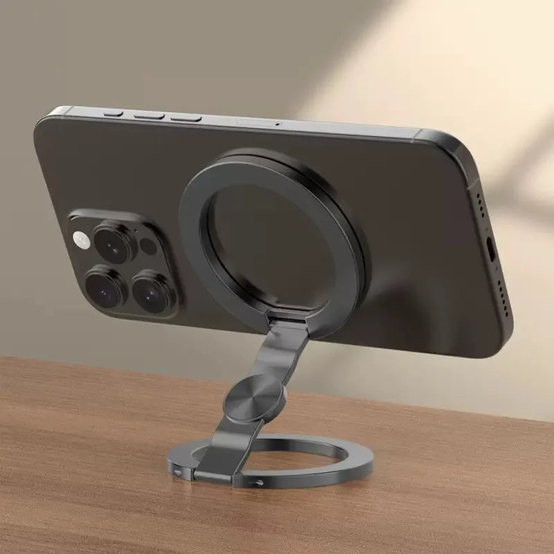 Foldable Double-Sided Mobile Phone Holder for Magsafe iPhone 17 16 15 14 13 360° Rotation Stand with Strong Magnet Finger Grip