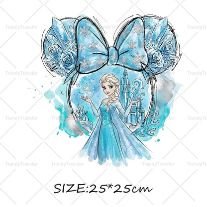 Mouse Head Princess Iron on Transfers for Clothes Heat Press Stickers Thermal Patches on Tees