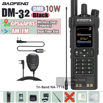 1PCS/2PCS BAOFENG DM-32 DMR Digital Walkie Talkie GPS APRS Dual Mode Analog TDMA Dual Time Slot AES256 Type-C AM Black Ham Radio