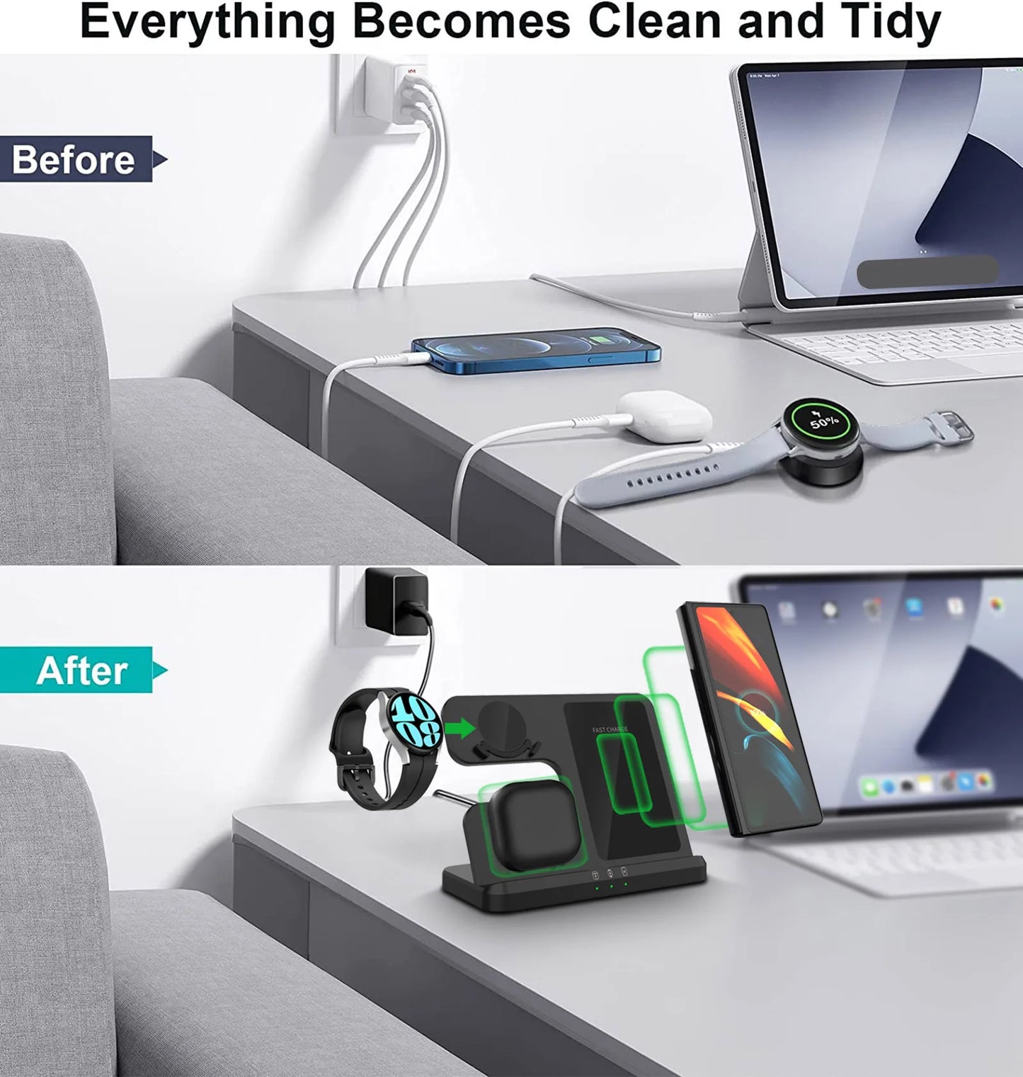 Wireless Charger 3 In 1 Stand Dock For Samsung Galaxy S24 S23 S22 Buds 2/3 Pro Galaxy watch 7 6 Induction Fast Charging Station