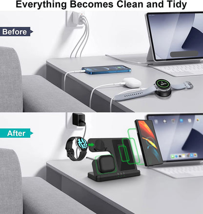 Wireless Charger 3 In 1 Stand Dock For Samsung Galaxy S24 S23 S22 Buds 2/3 Pro Galaxy watch 7 6 Induction Fast Charging Station