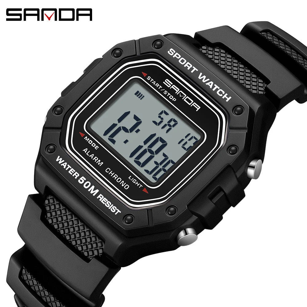 SANDA 2156 Fashion Mens Watch Military Water Resistant Sport Watches Army Big Dial Led Digital Wristwatches Stopwatches For Male
