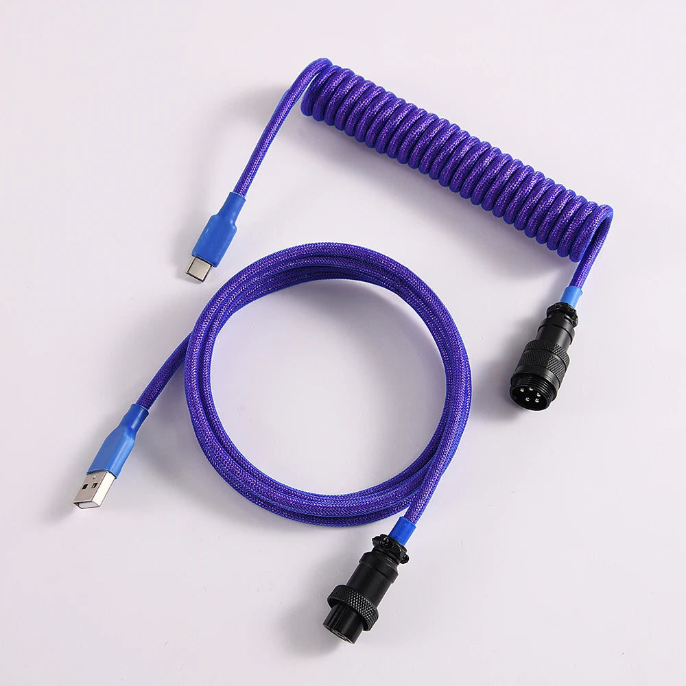 LANO Custom Paracord Coiled Mechanical Keyboard Type C Data Spring Cable GX16 Aviator Coil Spiral Usb C for Gaming Coiled Cable