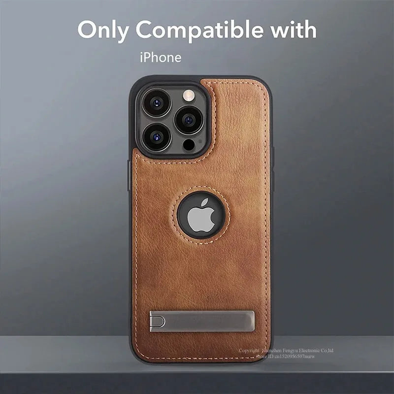 Luxury PU Leather Mobile Phone Case for iPhone 16 15 14 Pro Max Plus 13 12 Mini 11 Mobile Cases with Kickstand Slim Back Cover