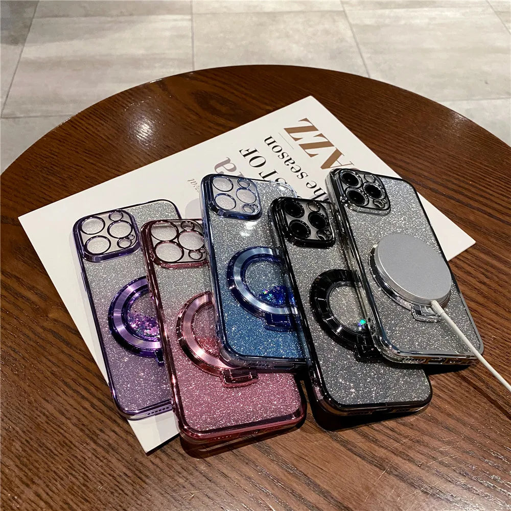 Quicksand Bracket Glitter Case For Xiaomi Redmi 9A 9C 10A 10 10C 12 4G 12C 13C 4G 13C 5G A3 A1 A2 Plus Magnetic Stand Soft Cover