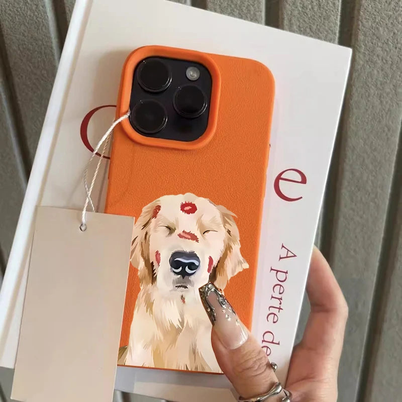 Cute Golden Retriever Red Lip Print Phone Case For iPhone 17 16 15 14 13 12 11 Pro Max X XS XR Plus Air Shockproof Bumper Cover