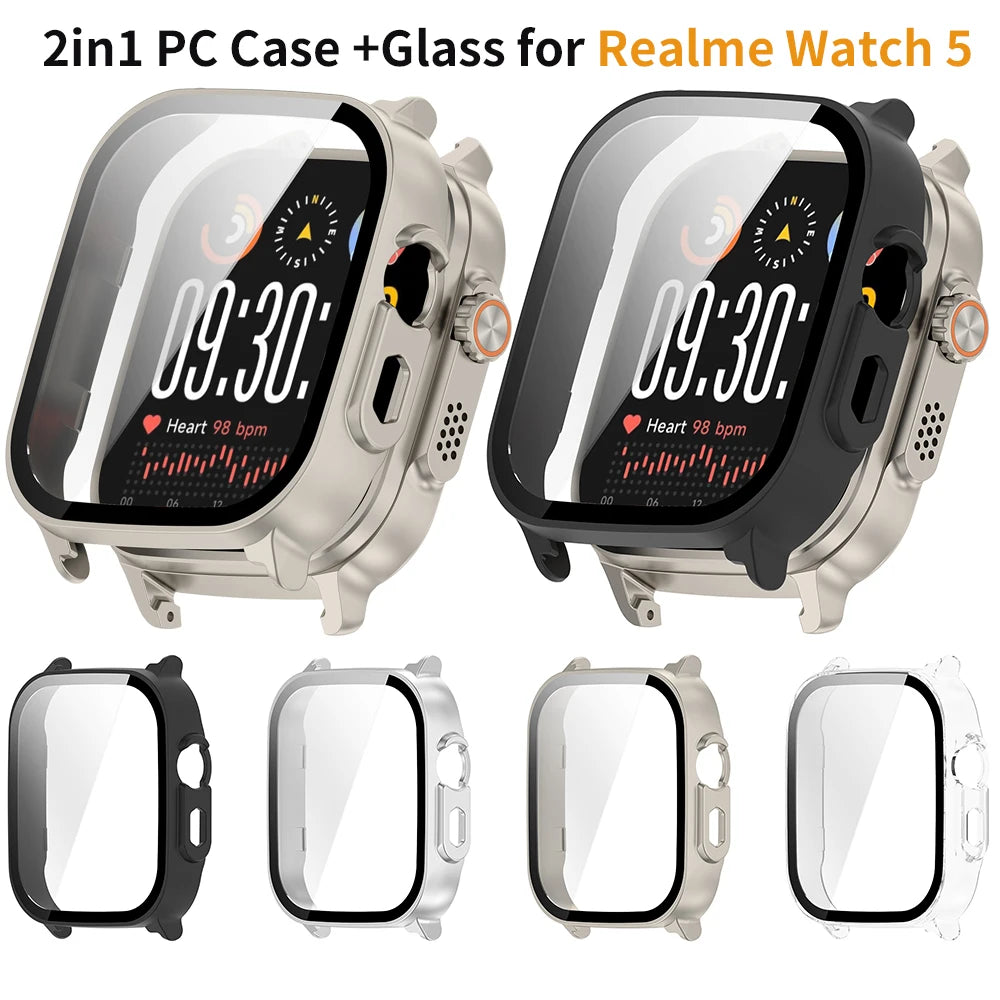 Case For Realme Watch 5 PC+Tempered Glass Bumper Full Cover Protective Shell For Realme Watch5 Screen Protector Accessory