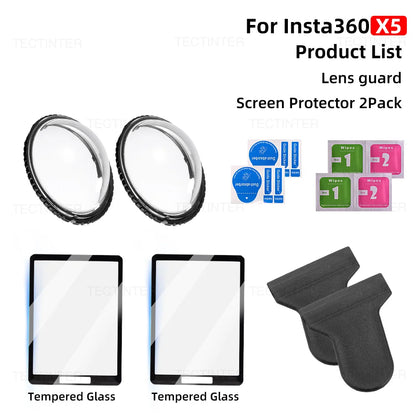Screen Protector Lens Guard Cap For Insta360 X4 X5 Tempered Glass Film 360°Video Camera Accessories Protective Kit Anti-Scratch