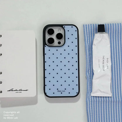 INS Korea Trendy Niche Polka Dot Blue Phone Case For iPhone 17 Air 16 15 14 12 13 11Pro Max Mini Plus Anti Drop Protective Cover