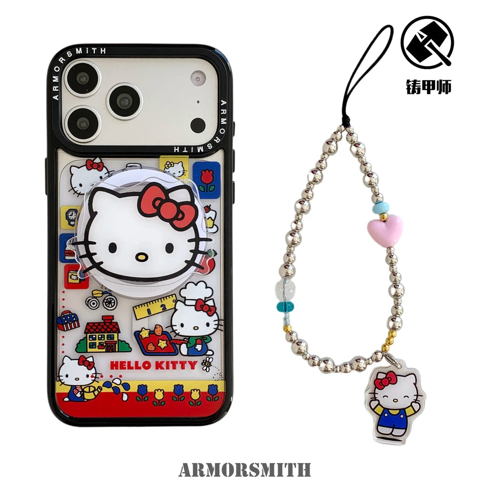 Sanrio Hello Kitty Magnetic Holder Wireless Charge Cute Cartoon Phone Case For iPhone 17 16 15 14 13 12 11 Pro Max Hard Cover