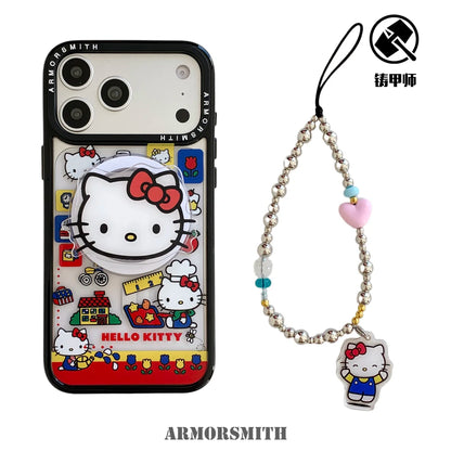 Sanrio Hello Kitty Magnetic Holder Wireless Charge Cute Cartoon Phone Case For iPhone 17 16 15 14 13 12 11 Pro Max Hard Cover