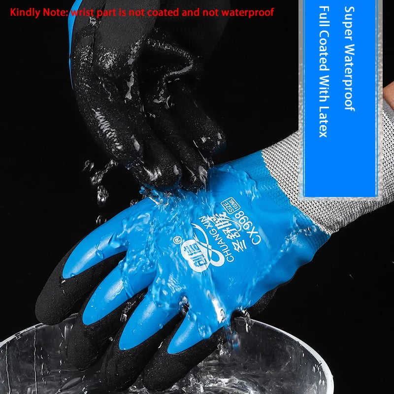 1Pair Winter Waterproof Work Safety Thermal Gloves Anti-Slip Grip Rubber Garden Gloves For Worker Builder Hands Protection