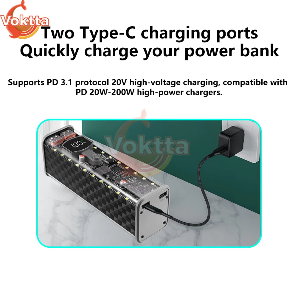 PD 45W Super Fast Charging Transparent Power Bank Battery Shell Welding Free 8 sections 18650 Battery Box With Outdoor Light