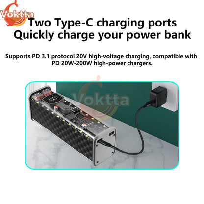 PD 45W Super Fast Charging Transparent Power Bank Battery Shell Welding Free 8 sections 18650 Battery Box With Outdoor Light