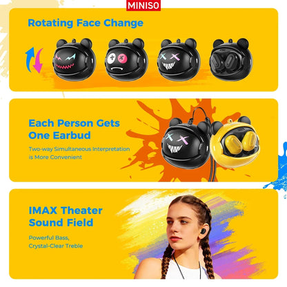 MINISO MS118 Bluetooth Earphone AI Translation Earbuds TWS in-Ear Wireless Headphones Face-Changing Bear DIY Earbuds