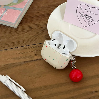 Korean Fashion Color Splash Ink Polka Dot Pure Color with Ring and Tomato Pendant Cover for AirPods 1 2 3 4 Pro 2 Pro 3