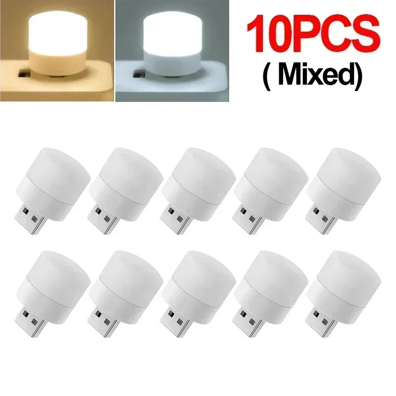 50-1PCS USB Night Light Mini LED Night Light USB Plug Lamp Power Bank Charging USB Book Lights Round Reading Eye Protection Lamp