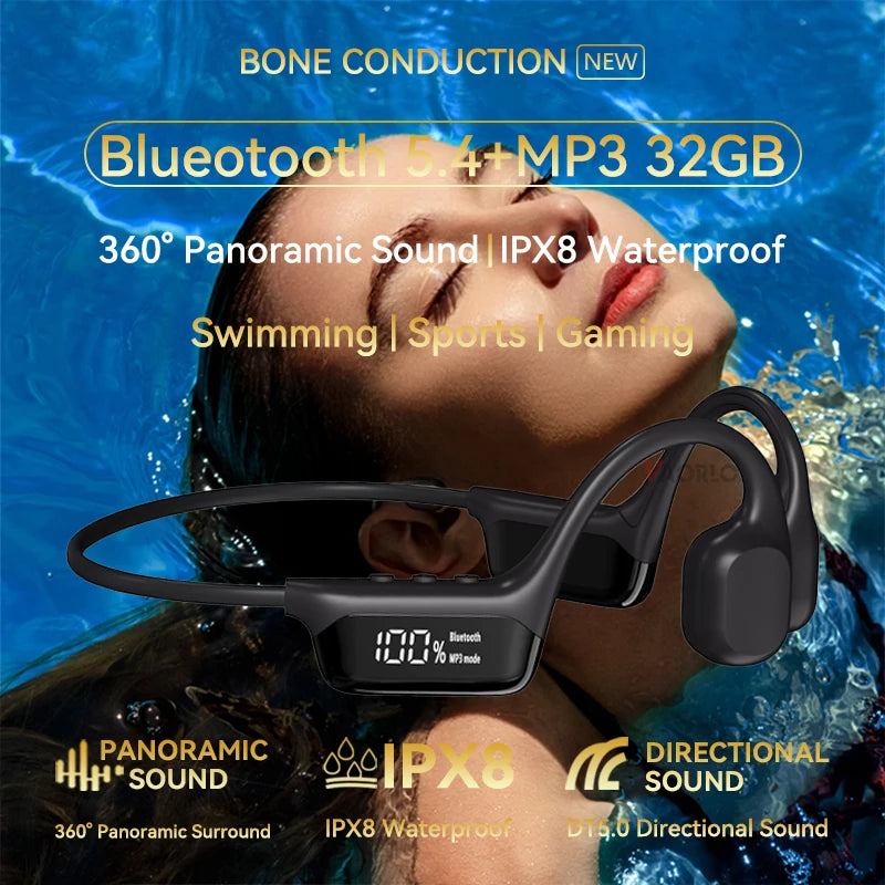 Bone Conduction Earphones IPX8 Waterproof Headset for Swimming New Bluetooth Wireless Sport Headphones MP3 32G RAM Hifi Stereo