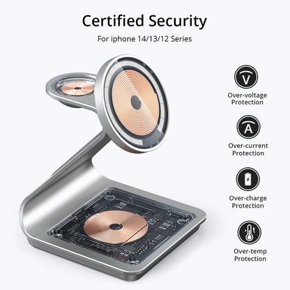 Bonola Magnetic 3 in 1 Charger Metal Stand for iPhone 14/15/16/17 Pro Fast Wireless Charging Desk Holder for Apple Watch/AirPods