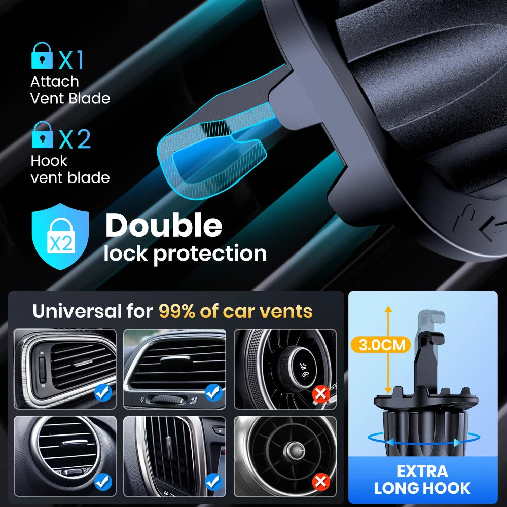 TOPK D42-G Car Phone Holder Mount, Upgraded Metal Hook Cell Phone Holder For Car Air Vent Compatible With All Phones