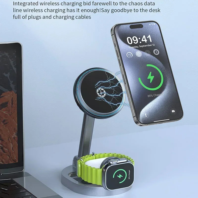 Ice Cooling 3 in 1 Magnetic Wireless Charger Stand Pad Foldable Fast Charging Dock for iPhone 15 14 13 12 Pro IWatch 8 7 Airpods