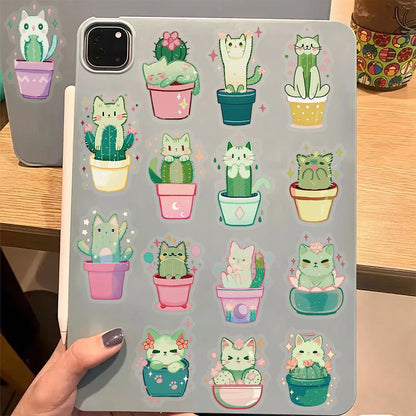 50PCS Cartoon Cute Cat Cactus Fun Sticker Pack DIY Phone Case Laptop Water Bottle Handbag PET Stickers