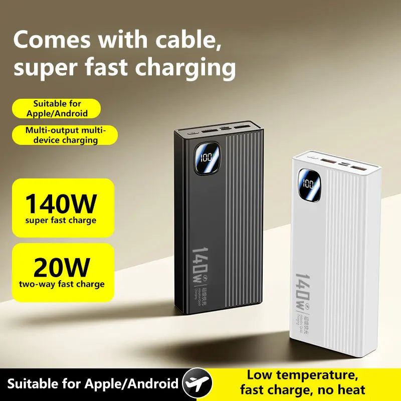 OnePlus 140W 500000mAh Power Bank  Super Fast Charging Large Capacity 4 in1 Cables Intelligent Digital Display Light For Phones