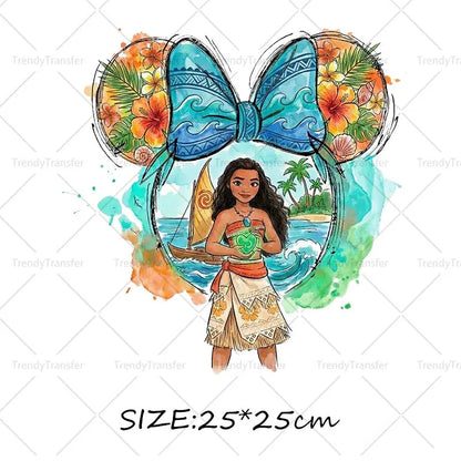 Mouse Head Princess Iron on Transfers for Clothes Heat Press Stickers Thermal Patches on Tees