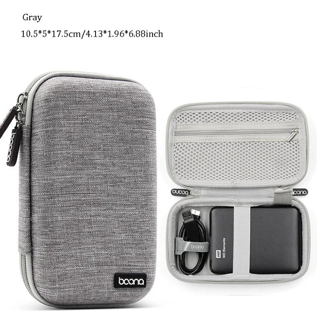 Cable Storage Bag Data Organizer For Notebook Power Bank Charger U Disk Earphones Electronic Accessories Black/Gray