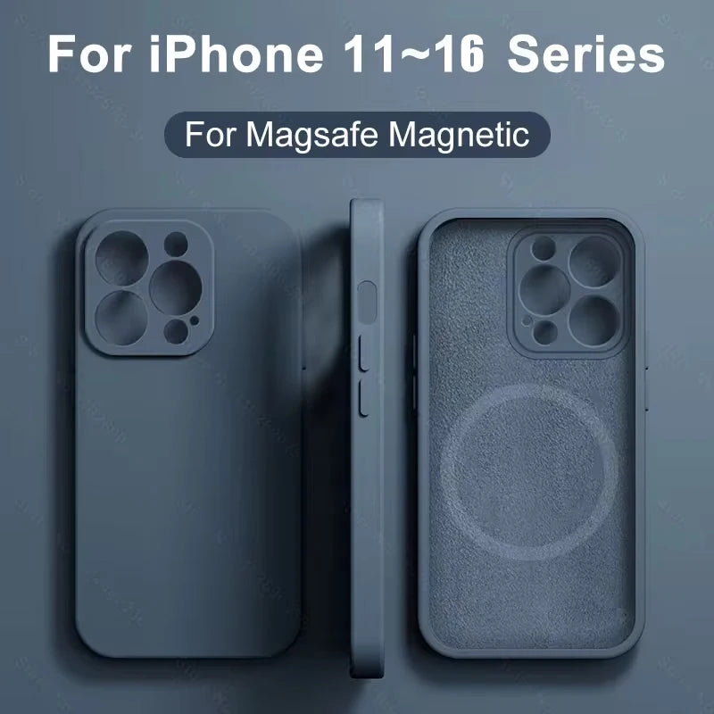 Liquid Silicone For Magsafe Magnetic Case For iPhone 16 15 14 12 11 13 Pro Max 16 Plus Wireless Charging Cover Phone Accessories