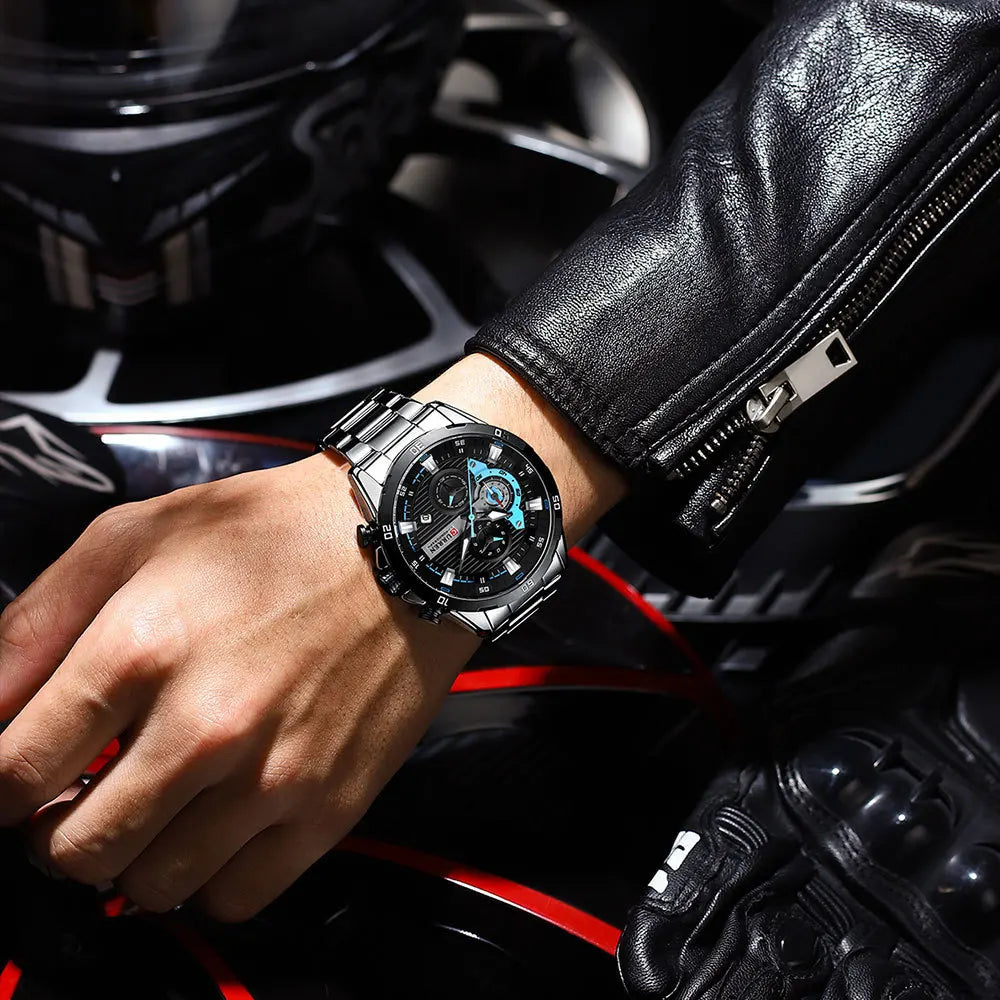 CURREN 8402 Creative Fashion Mens Business Casual Wristwatches Stainless Steel Luminous Dial Chronograph Clock