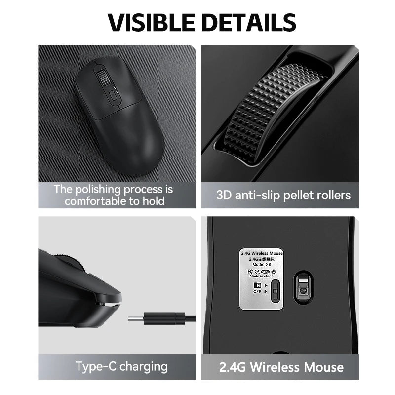 Warvank X8 Wireless Gaming Mouse 500mAh TYPE-C Rechargeable Office Mouse Suitable for Laptop Desktop Computers