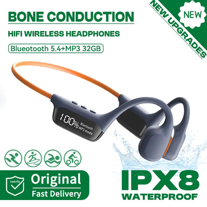 S10 Bluetooth 5.4 True Bone Conduction Headphone HIFI Music Headset 32GB MP3 Player LED Digital Display IPX8 Waterproof For Swim