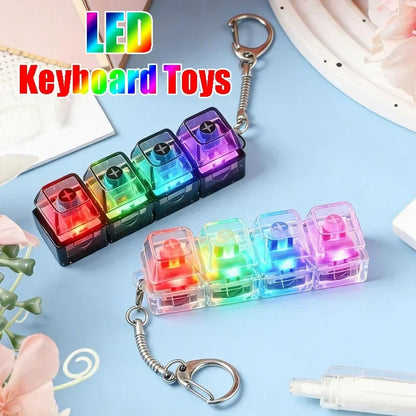 LED Light-Up Keychain Keyboard Clickable Button Fidget Toy for Stress Anxiety Relief Portable Desk Accessory Office Decor Gift