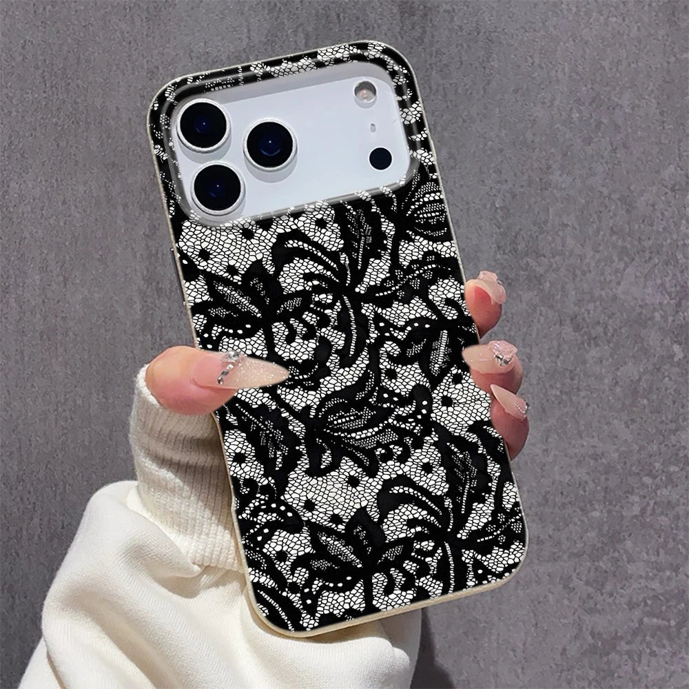 Black Lace Pattern Mobile Phone Case For iPhone 17 Air 16 15 14 13 12 11 17 Pro Max 15 Plus 14 Pro Cartoon Soft Cover