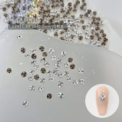 10Pcs 3D K9 Clear Nail Art Rhinestones 2-6mm Sparkle Mini Diamonds Nail Art Decorations DIY Phone Case Crafts Manicure Accessory