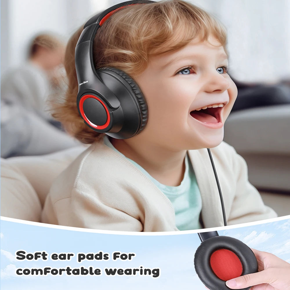 New Bee Kids Headphones Wired Headphone Schools Safe Volume 94db Foldable Headphone Soft Ear Pad Libraries Study Music Chidren