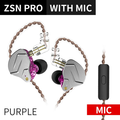 KZ ZSN Pro Headphones In Ear Monitor Hybrid Technology Best Earphone 1BA+1DD HIFI Bass Phone Metal Wired Headset With Microphone