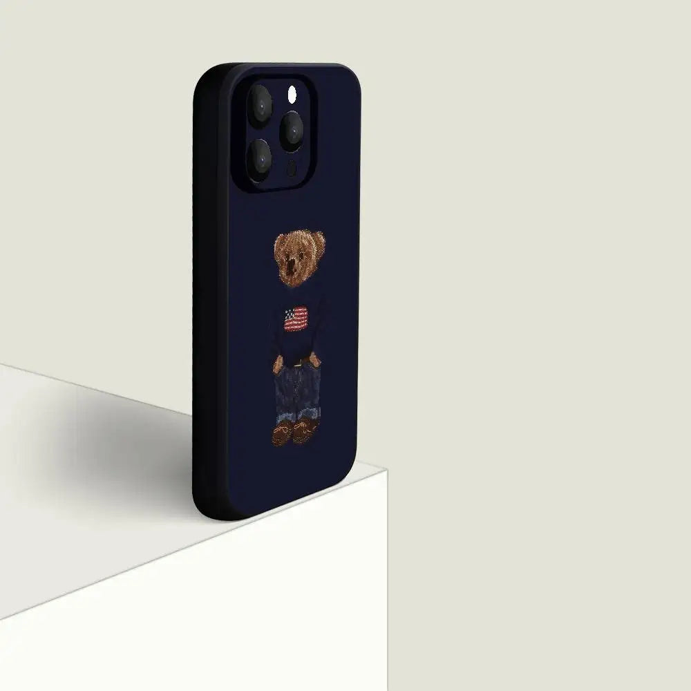 American Teddy Bear-P-POloS Phone Case Black Silicone Matte Phone Case For Iphone 17 Air 16 15 14 13 12 11 Pro Max TPU Soft Case